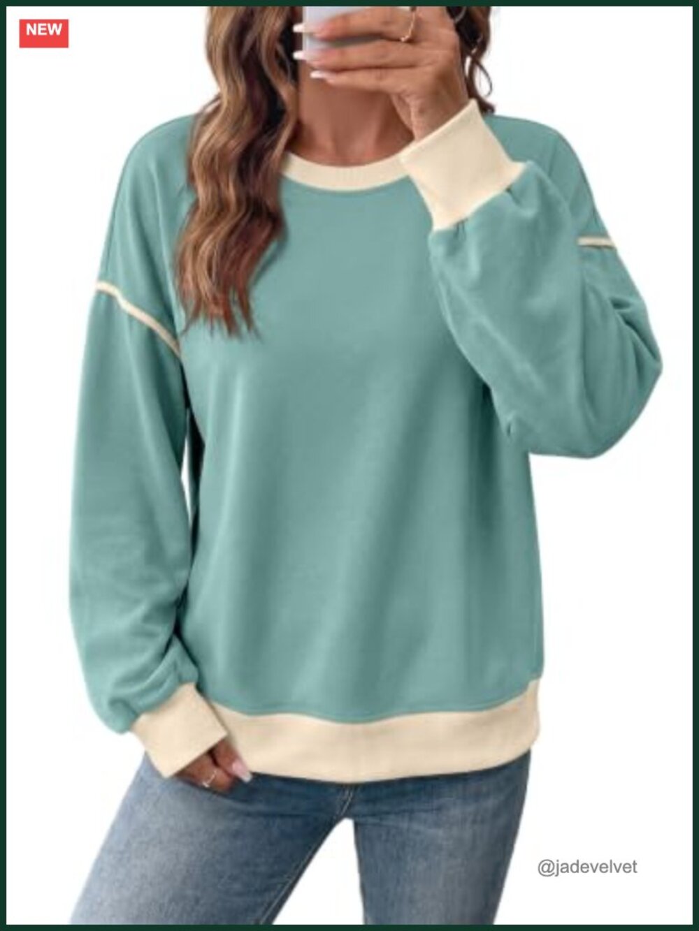 Lightweight Crewneck Color Block Long Sleeve Women's Cotton Blend